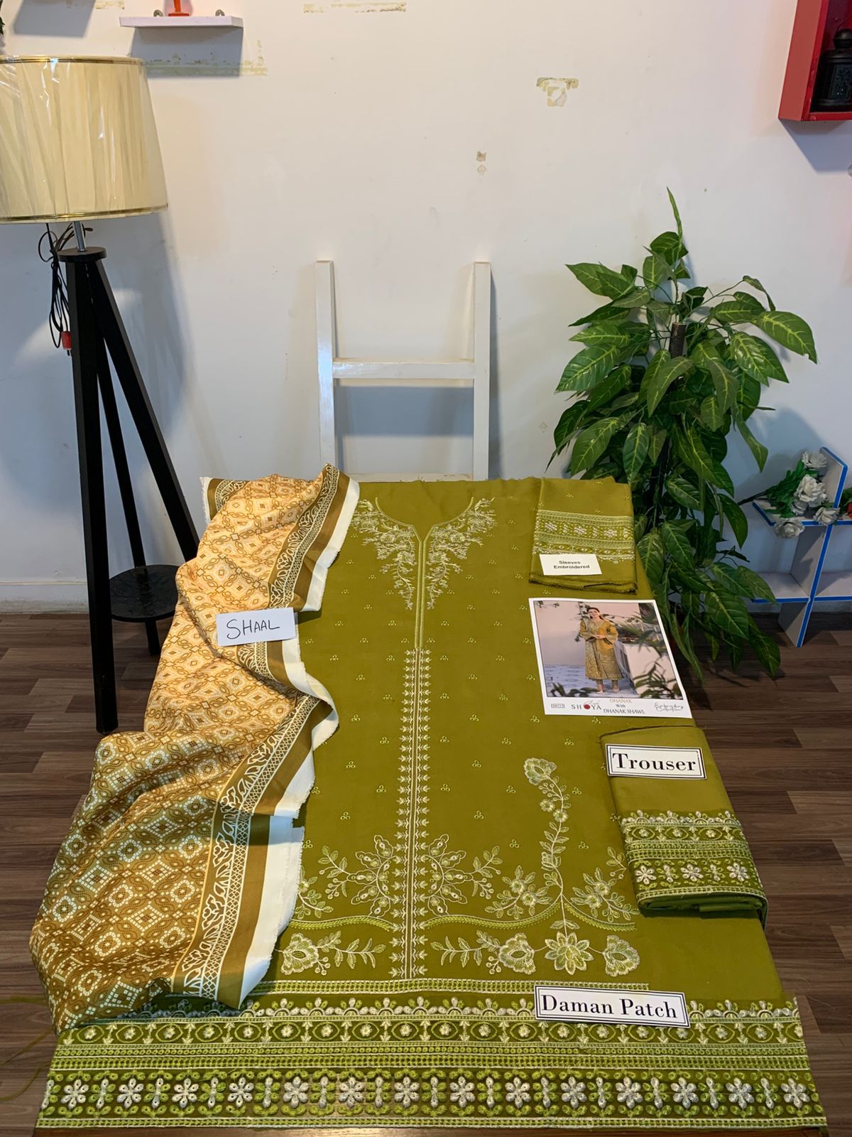 Fully EMB 3PC Dhanak Unstitched Winter Dress With Wool Shawl - W108
