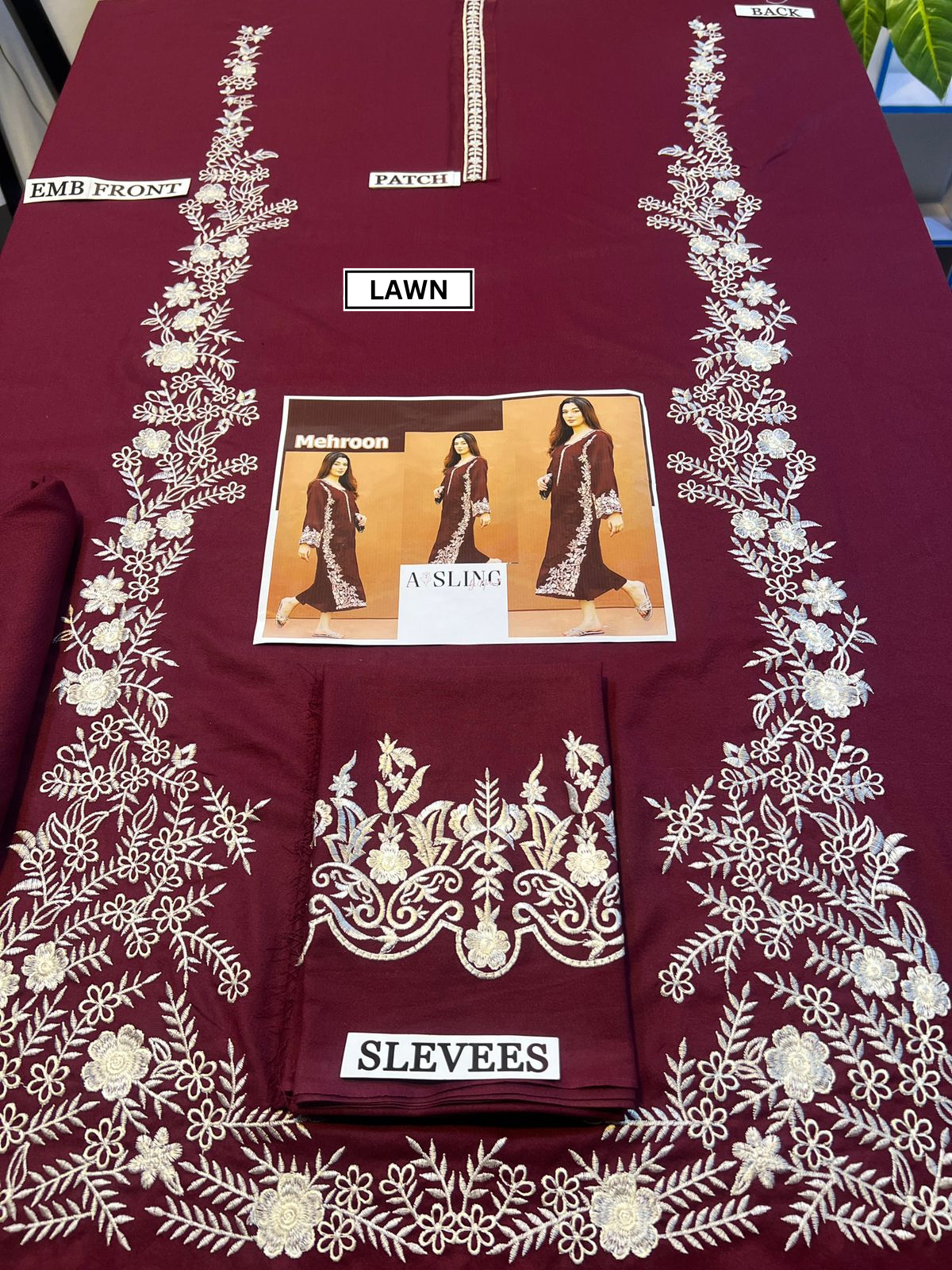 Embroidered 2Pc Dhanak Unstitched Winter Dress With EMB Patches - W616