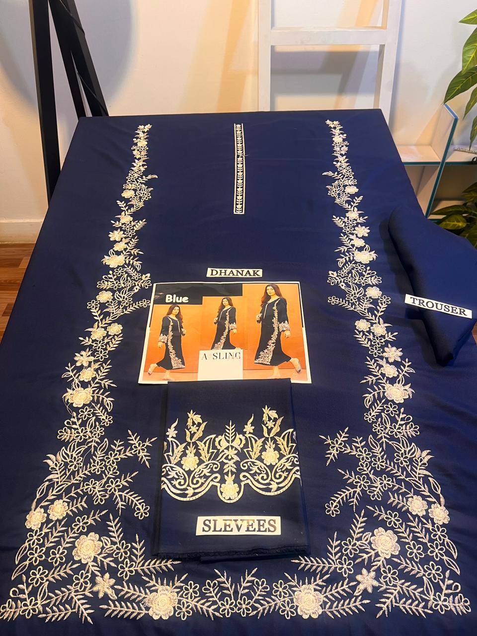 Embroidered 2Pc Dhanak Unstitched Winter Dress With EMB Patches - Blue W06