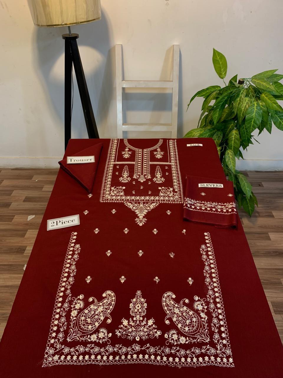 Embroidered 2Pc Dhanak Unstitched Winter Dress With EMB Patches - W608