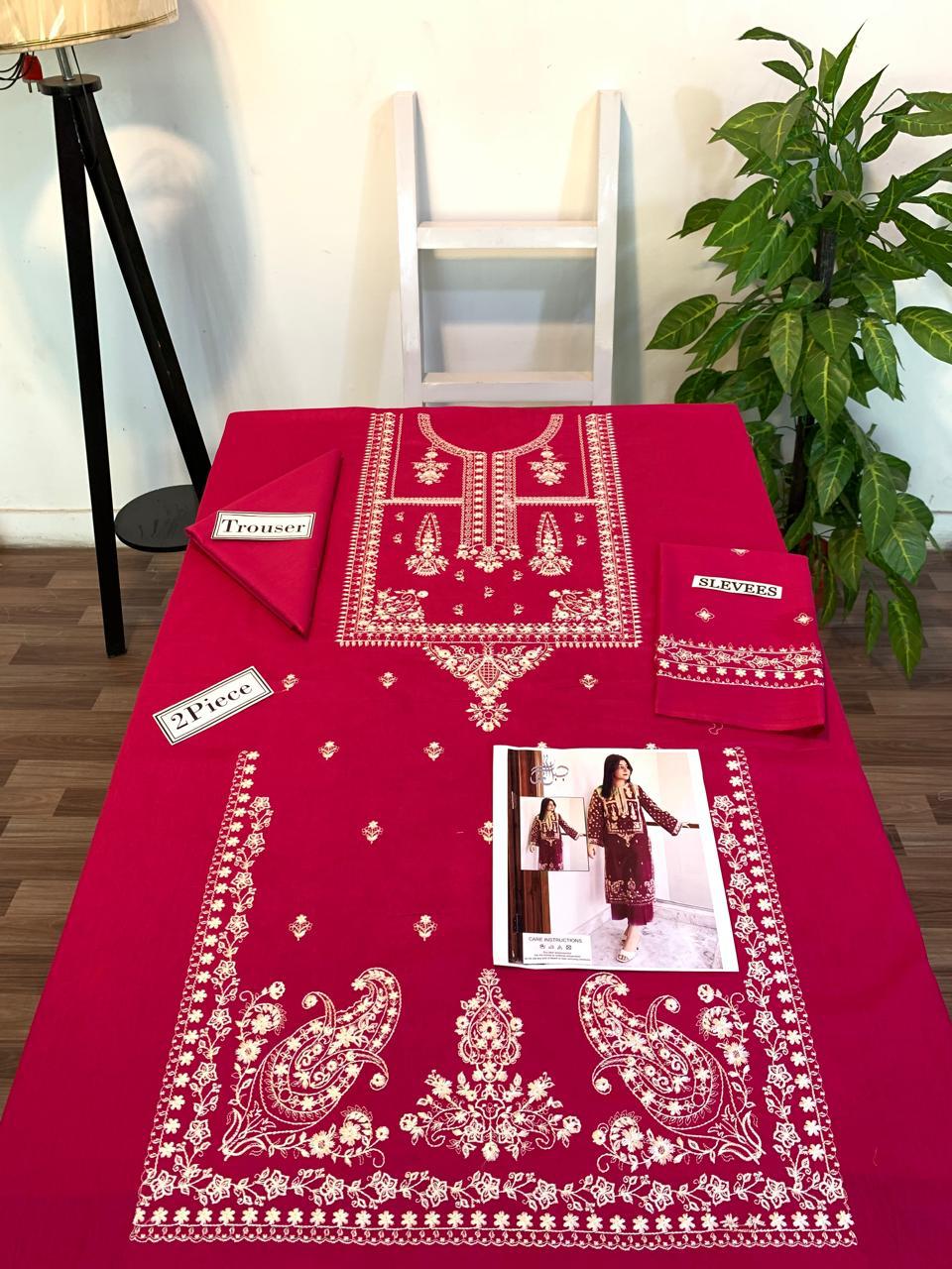 Embroidered 2Pc Dhanak Unstitched Winter Dress With EMB Patches - W1124