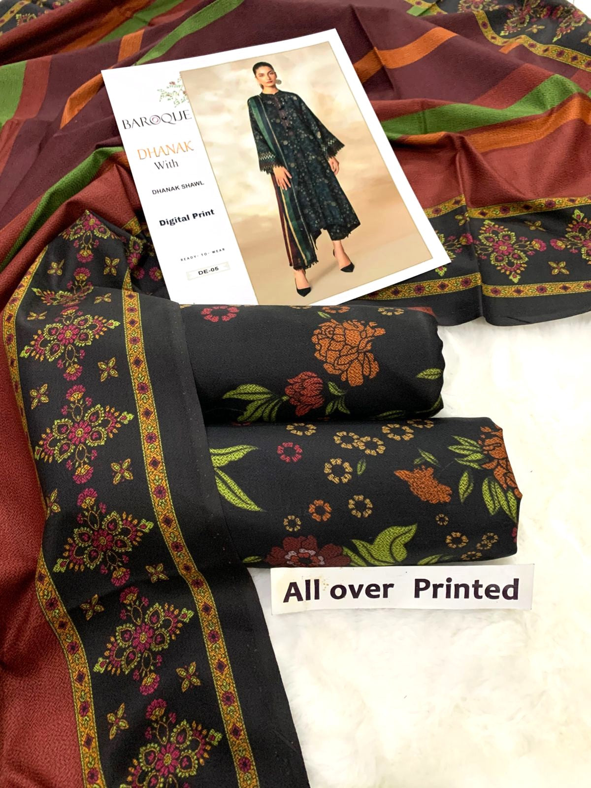 Khaddar Printed 3PC Unstitched With Khaddar Shawl- P114