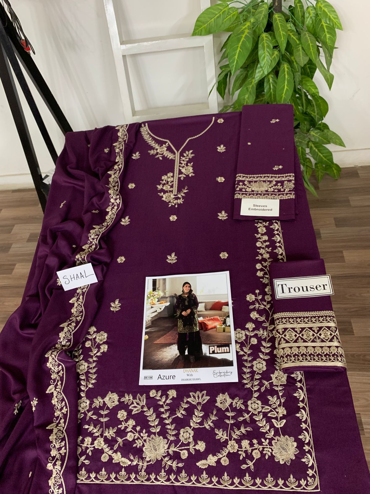 EMB 3PC Dhanak Unstitched Winter Dress With EMB Shawl- DE-136PR