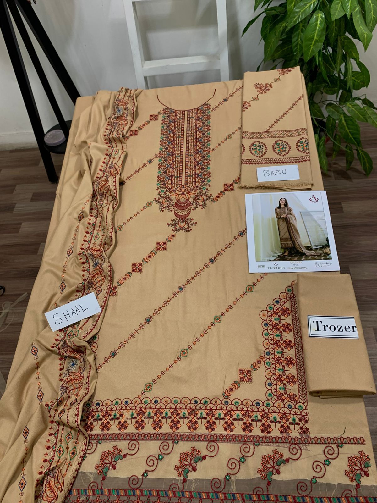 EMB 3PC Unstitched Winter Dress With EMB Shawl- DE-144