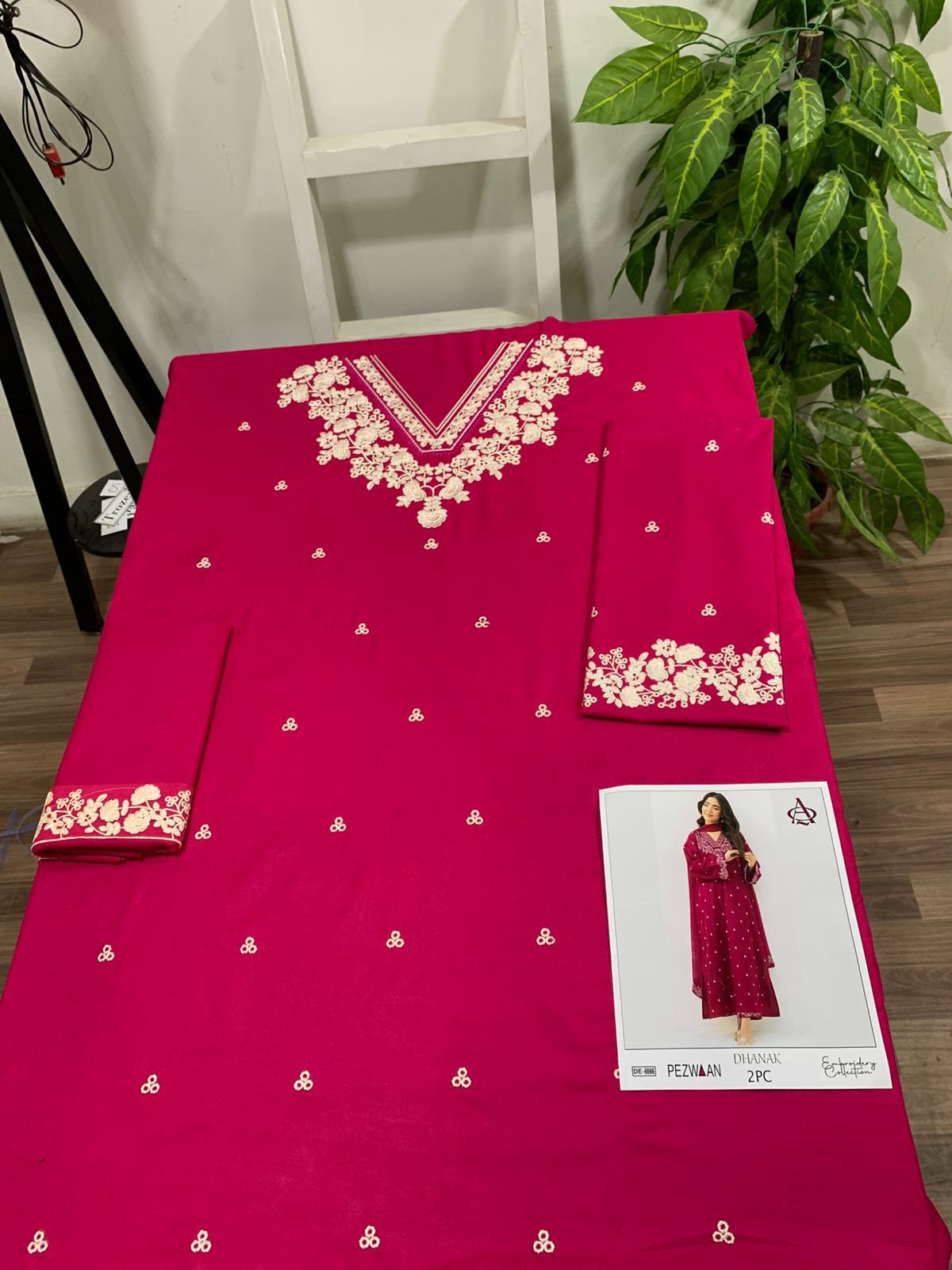 Embroidered 2Pc Dhanak Unstitched Winter Dress With EMB Patches - W635