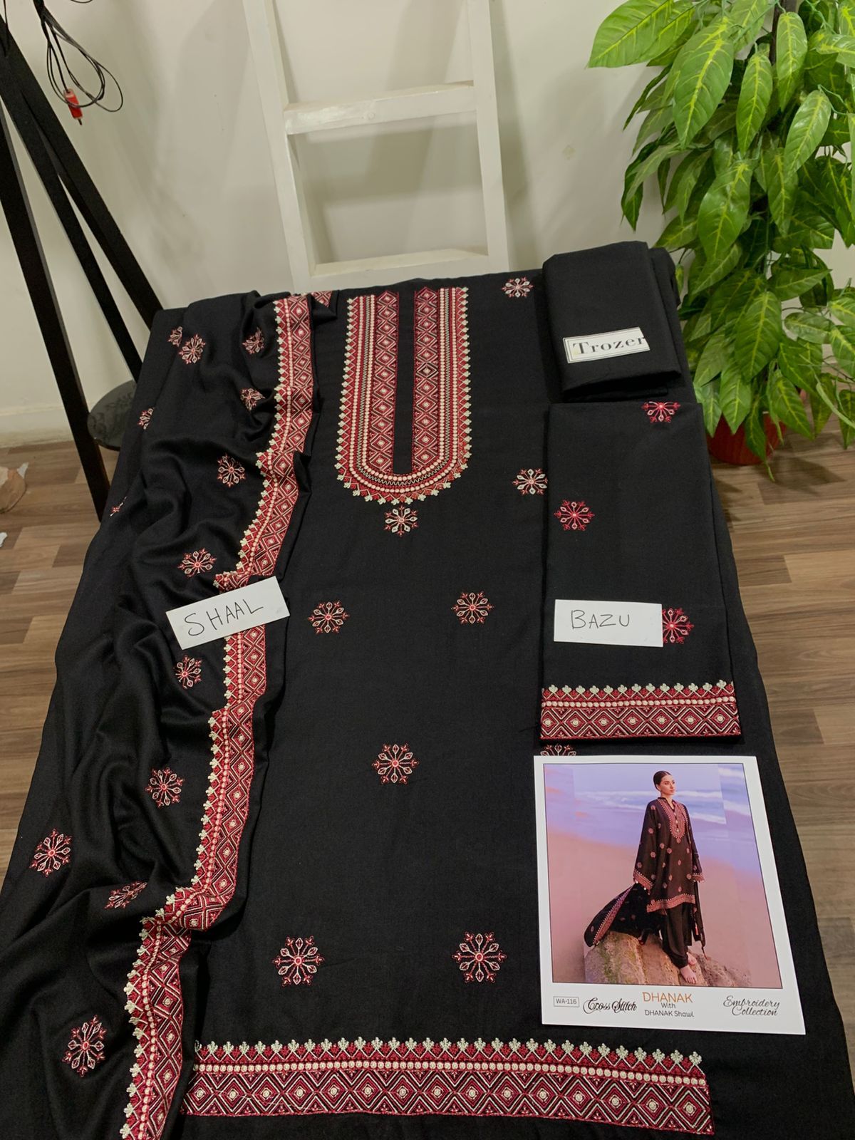 EMB 3PC Unstitched Winter Dress With EMB Shawl- DE-149