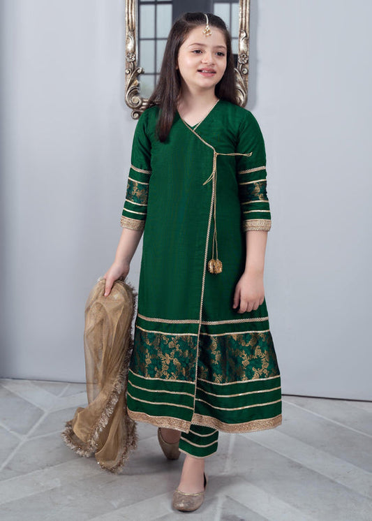 Kids 3PC Embroidered Lawn Dress With Net Dupatta - Unstitched - AL320