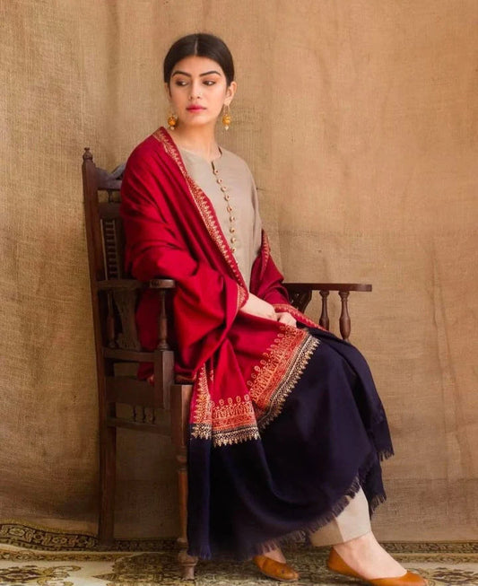 Dhanak 3PC Embroidered Suit With Dhanak Printed Shawl - DH131