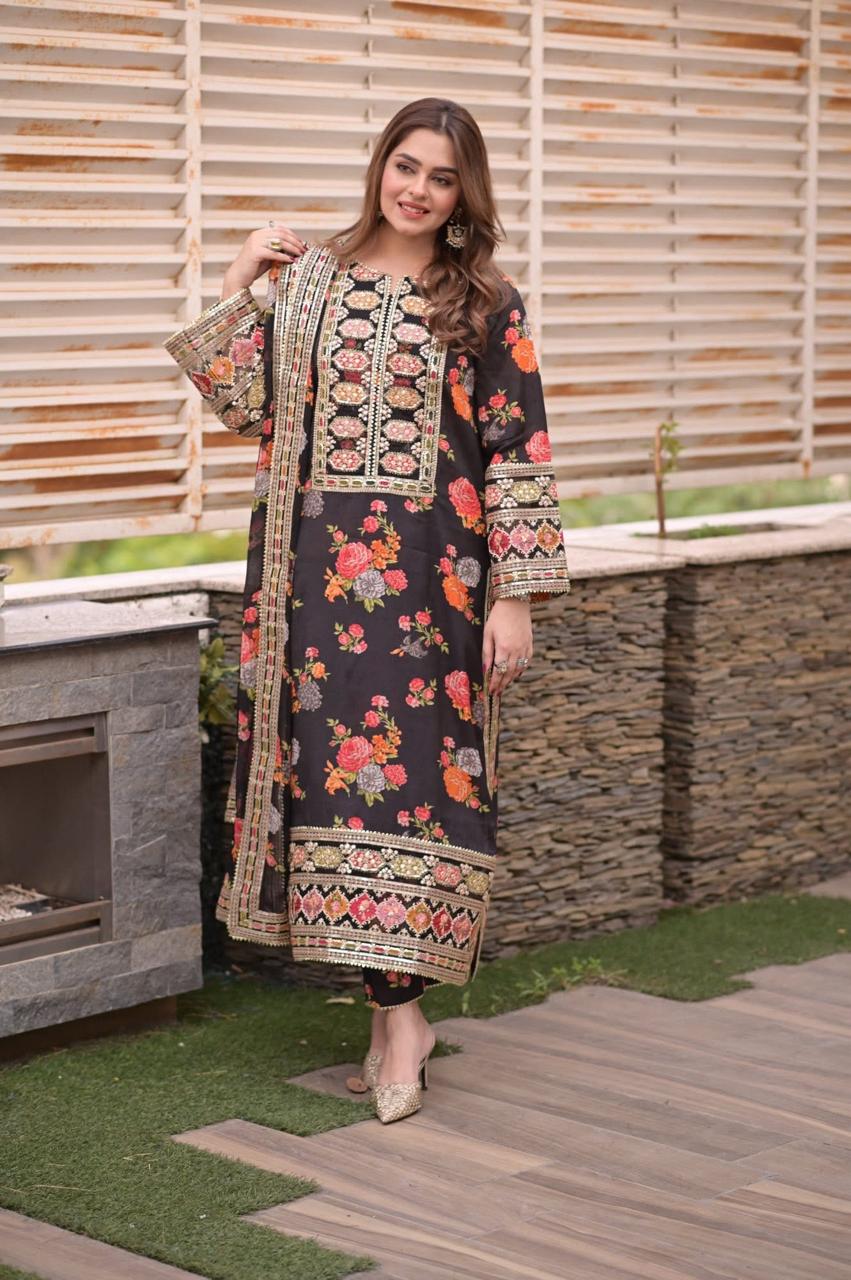 Heavy EMB 3PC Winter Dress With EMB Silk Dupatta- WQ103