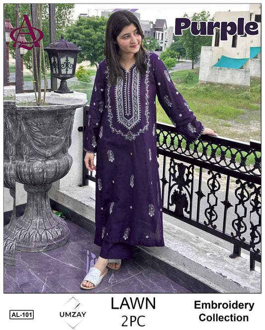 Embroidered 2Pc Lawn Unstitched Summer Dress AL-103