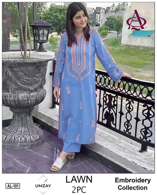 Embroidered 2Pc Lawn Unstitched Summer Dress AL-107