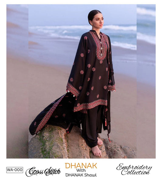 EMB 3PC Unstitched Winter Dress With EMB Shawl- DE-149