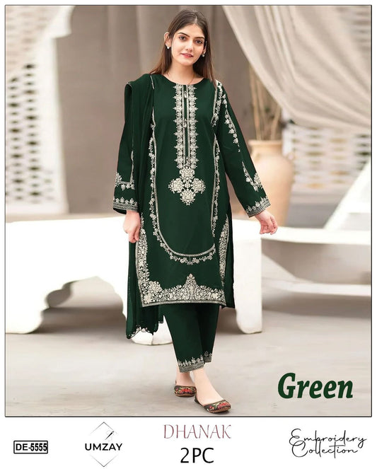 Embroidered 2Pc Dhanak Unstitched Winter Dress With EMB Patches - DE-55G