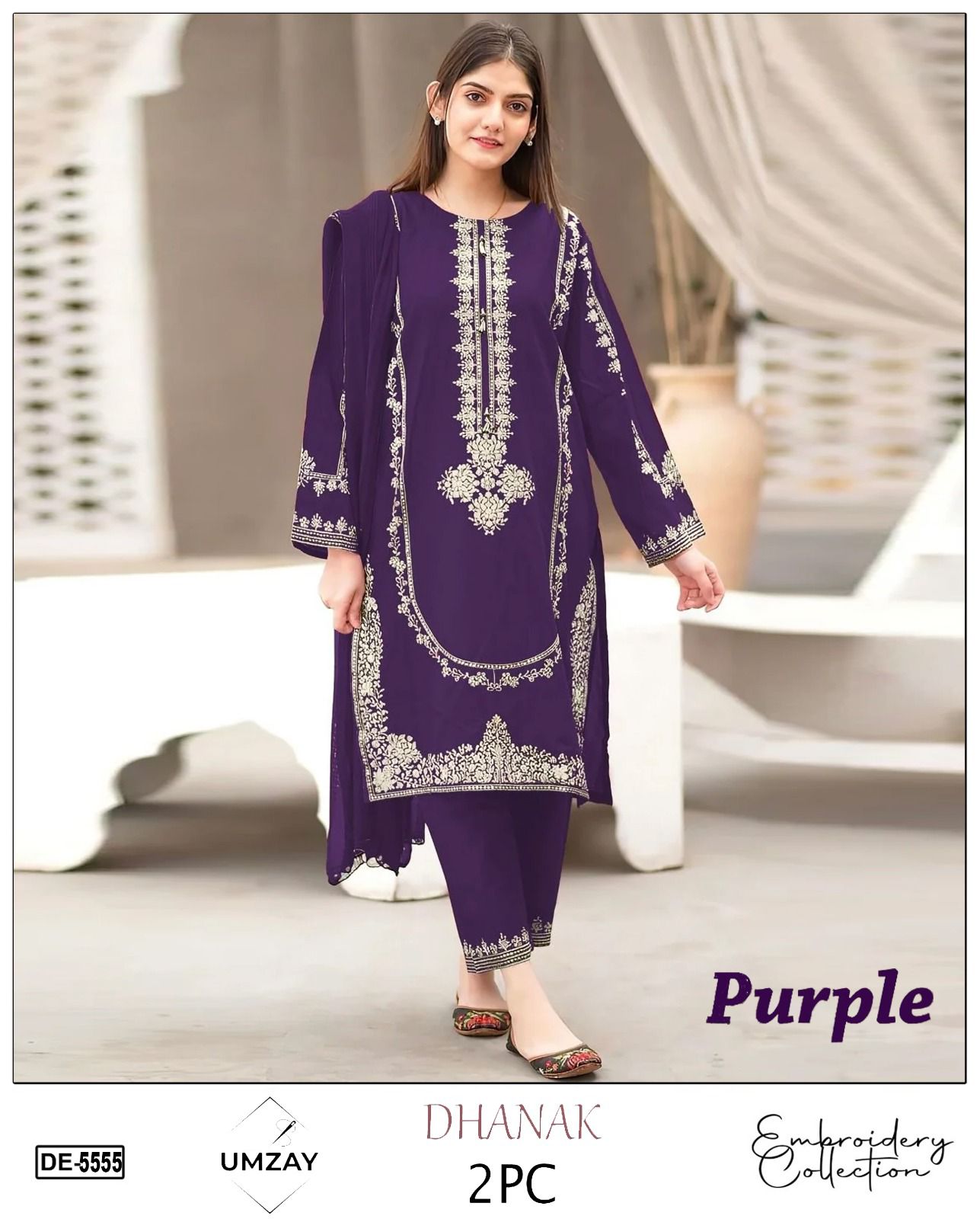 Embroidered 2Pc Dhanak Unstitched Winter Dress With EMB Patches - DE-55P