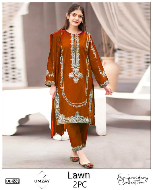 Embroidered 2Pc Lawn Unstitched Summer Dress DE-55OR