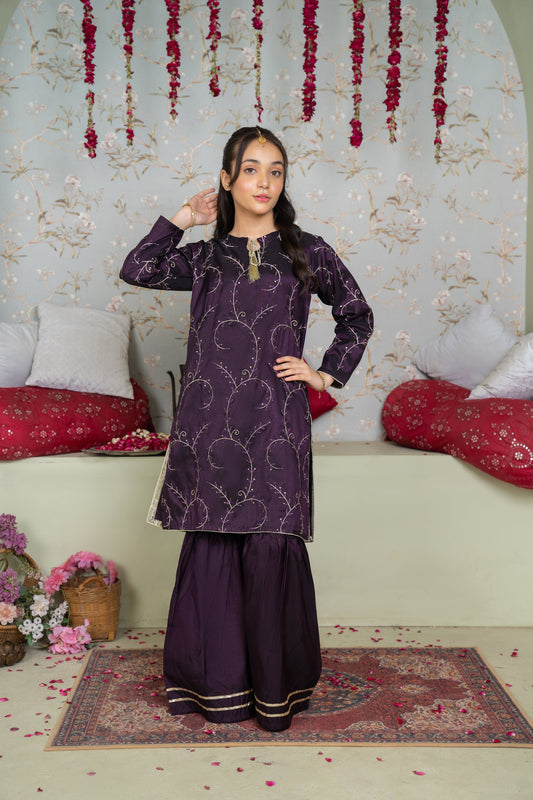 Kids 3PC Embroidered Lawn Dress With Net Dupatta - Unstitched - AL301