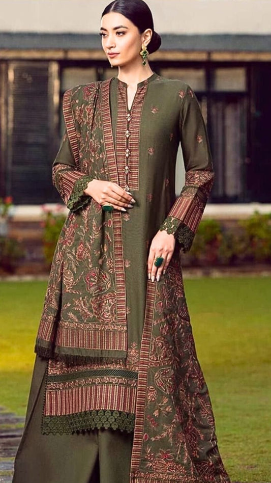 Fully Embroidered 3PC Dress With Dhanak Heavy EMB Shawl - DH025