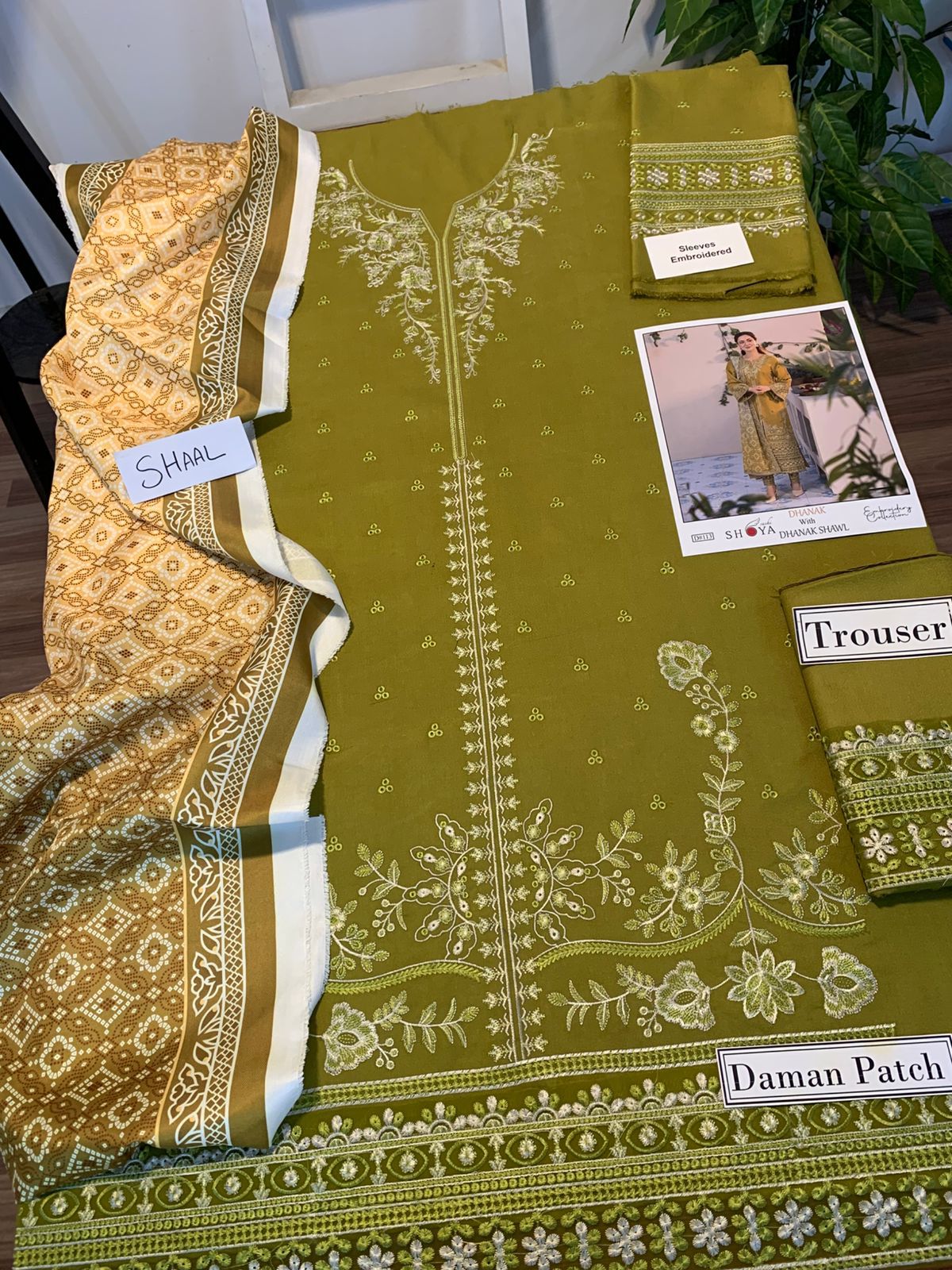 Fully EMB 3PC Dhanak Unstitched Winter Dress With Wool Shawl - W108