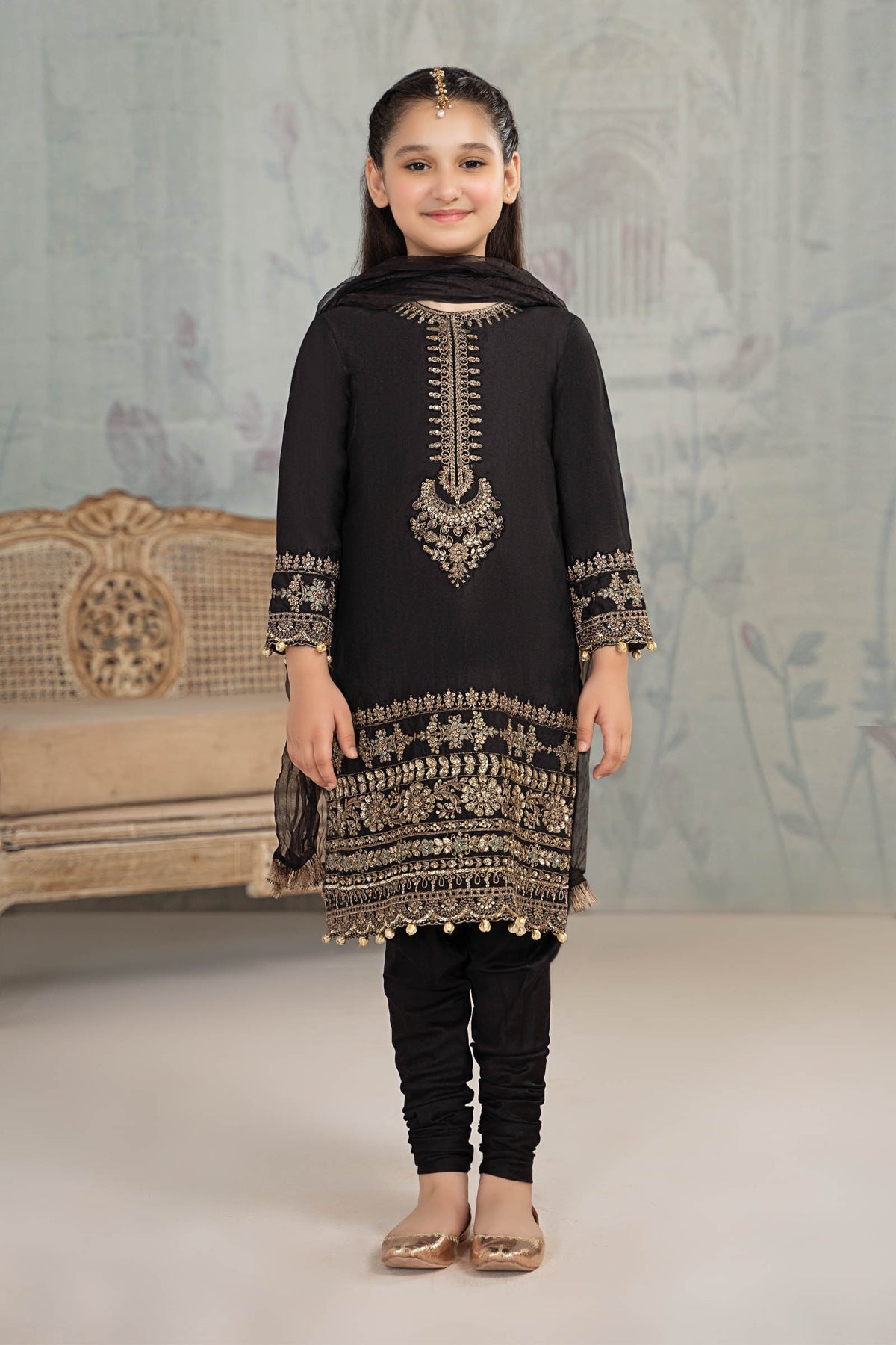 Kids 3PC Embroidered Lawn Dress With Net Dupatta - Unstitched - AL312