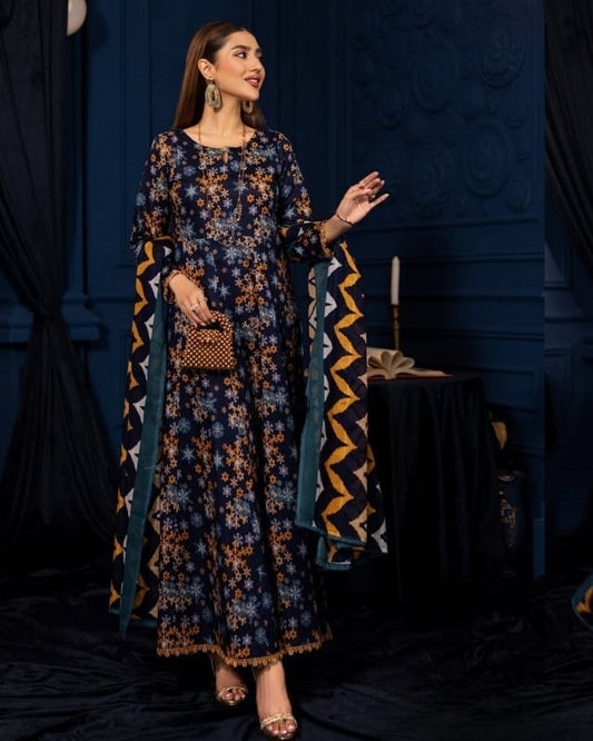 Khaddar Printed 3PC Unstitched With Khaddar Shawl- P118