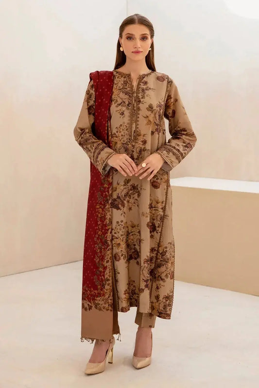 Khaddar Printed 3PC Unstitched With Khaddar Shawl- P119