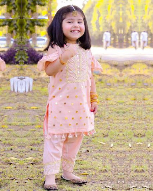 Kids 3PC Embroidered Lawn Dress With Net Dupatta - Unstitched - AL310