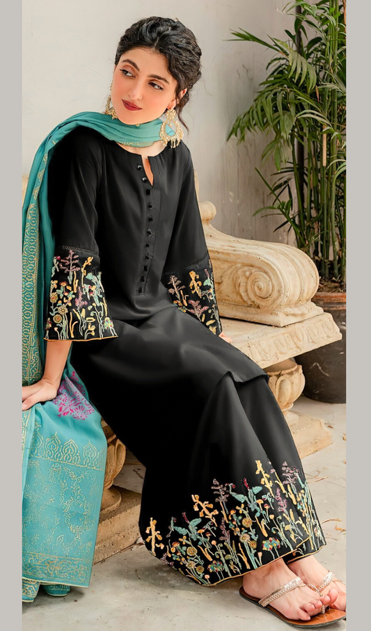 Lawn 3Pc Embroidered Suit With Digital Printed Diamond Dupatta - D9953 - RAAJKOMARI