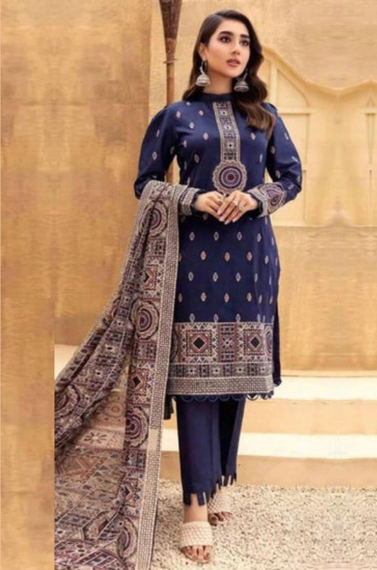 Fully Embroidered 3PC Dress With Dhanak Heavy EMB Shawl - DH021