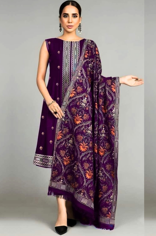 Fully Embroidered 3PC Dress With Dhanak Heavy EMB Shawl - DH023