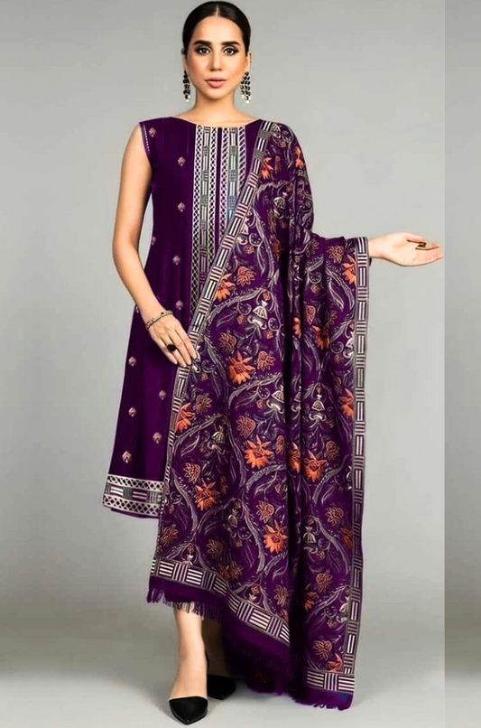 Fully Embroidered 3PC Dress With Heavy EMB Shawl - W7