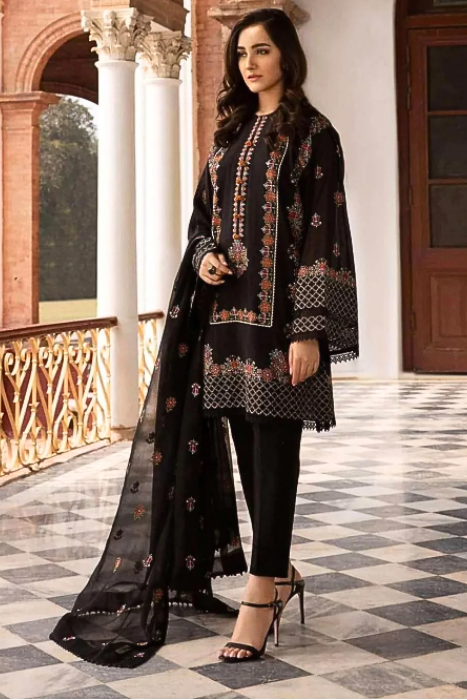 Embroidered 3PC Lawn With Bamber Chiffon EMB Dupatta - DH1101