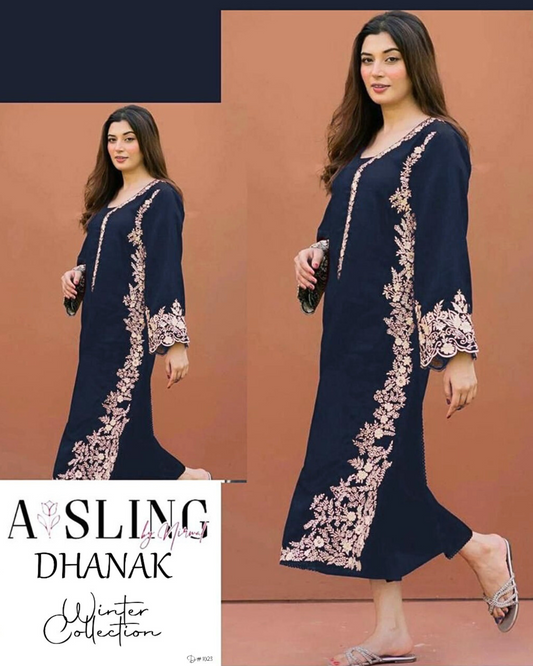 Embroidered 2Pc Dhanak Unstitched Winter Dress With EMB Patches - Blue W06
