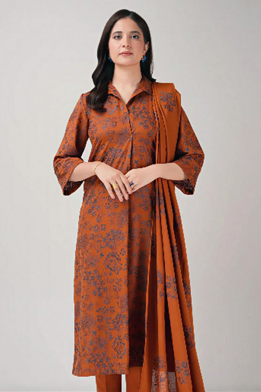 EMB 3PC Dhanak Unstitched Winter Dress With EMB Shawl- W119