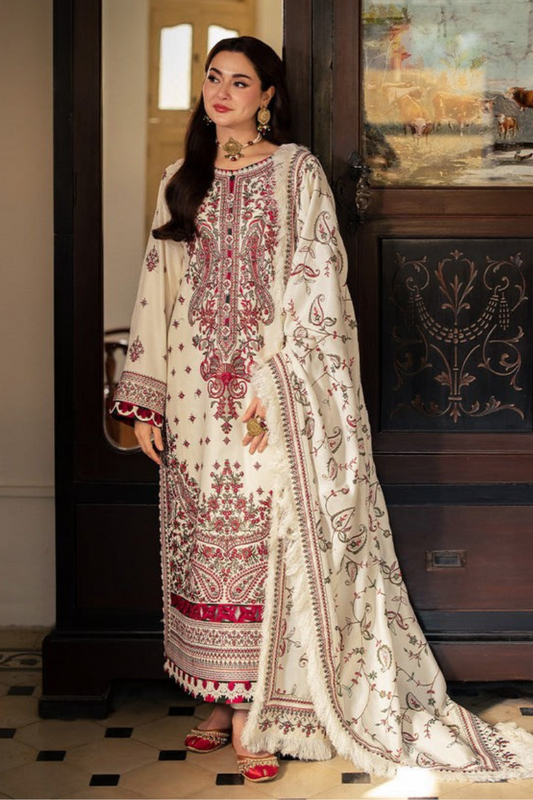 EMB 3PC Dhanak Unstitched Winter Dress With Printed Shawl- W121