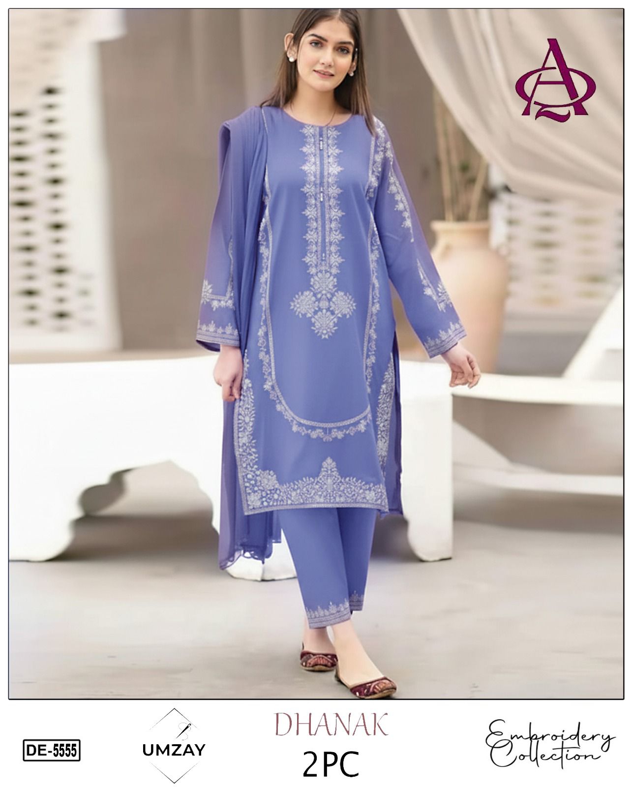 Embroidered 2Pc Dhanak Unstitched Winter Dress With EMB Patches - W634