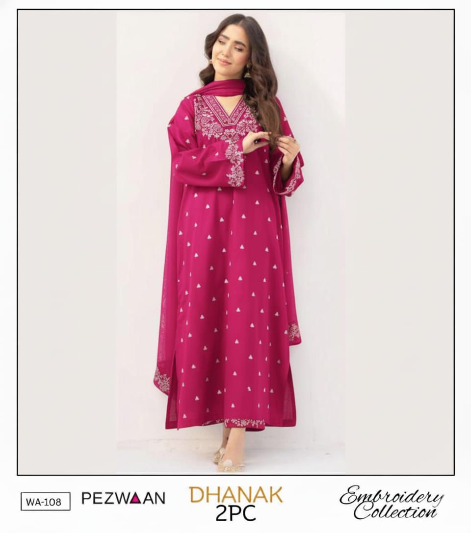 Embroidered 2Pc Dhanak Unstitched Winter Dress With EMB Patches - W635