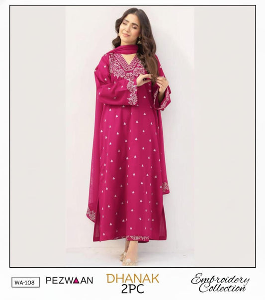 Embroidered 2Pc Dhanak Unstitched Winter Dress With EMB Patches - W635