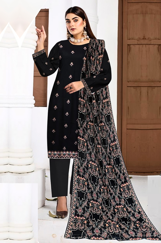 Embroidered 3Pc Dress Luxury Laser Cut Work Embroidered Shawl - W700