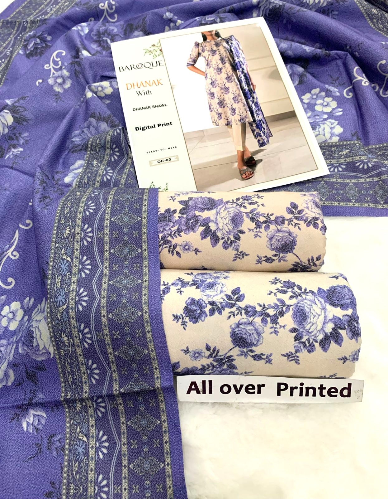 Khaddar Printed 3PC Unstitched With Khaddar Shawl- P117