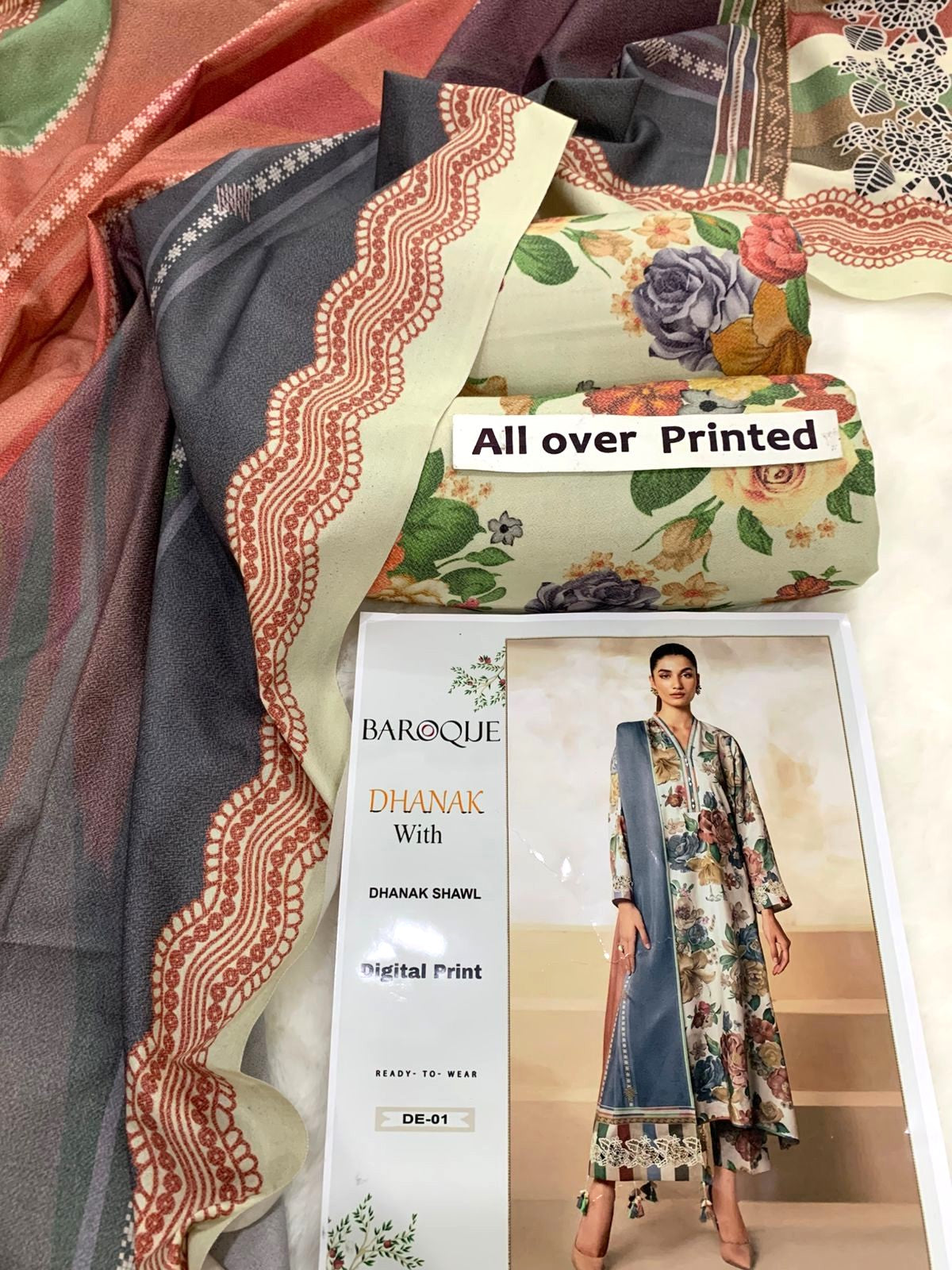 Khaddar Printed 3PC Unstitched With Khaddar Shawl- P115