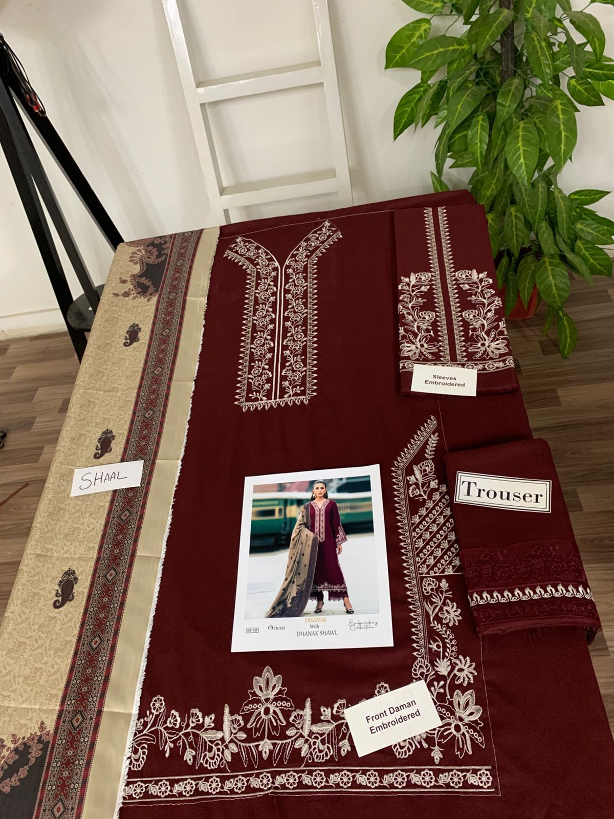 EMB 3PC Dhanak Unstitched Winter Dress With Printed Shawl- W118