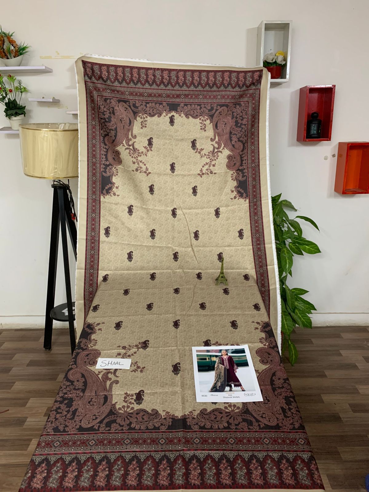 EMB 3PC Dhanak Unstitched Winter Dress With Printed Shawl- W118