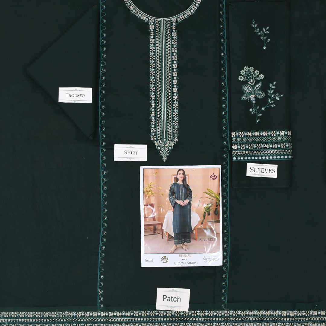 Embroidered 2Pc Dhanak Unstitched Winter Dress With EMB Patches - W626