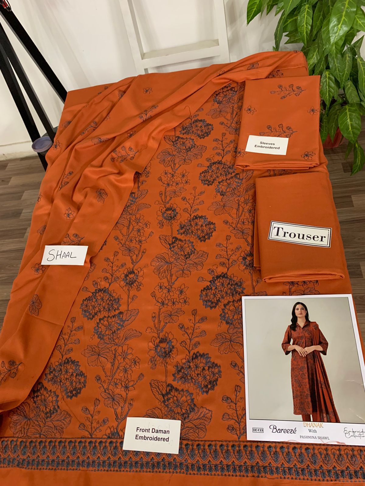 EMB 3PC Dhanak Unstitched Winter Dress With EMB Shawl- W119