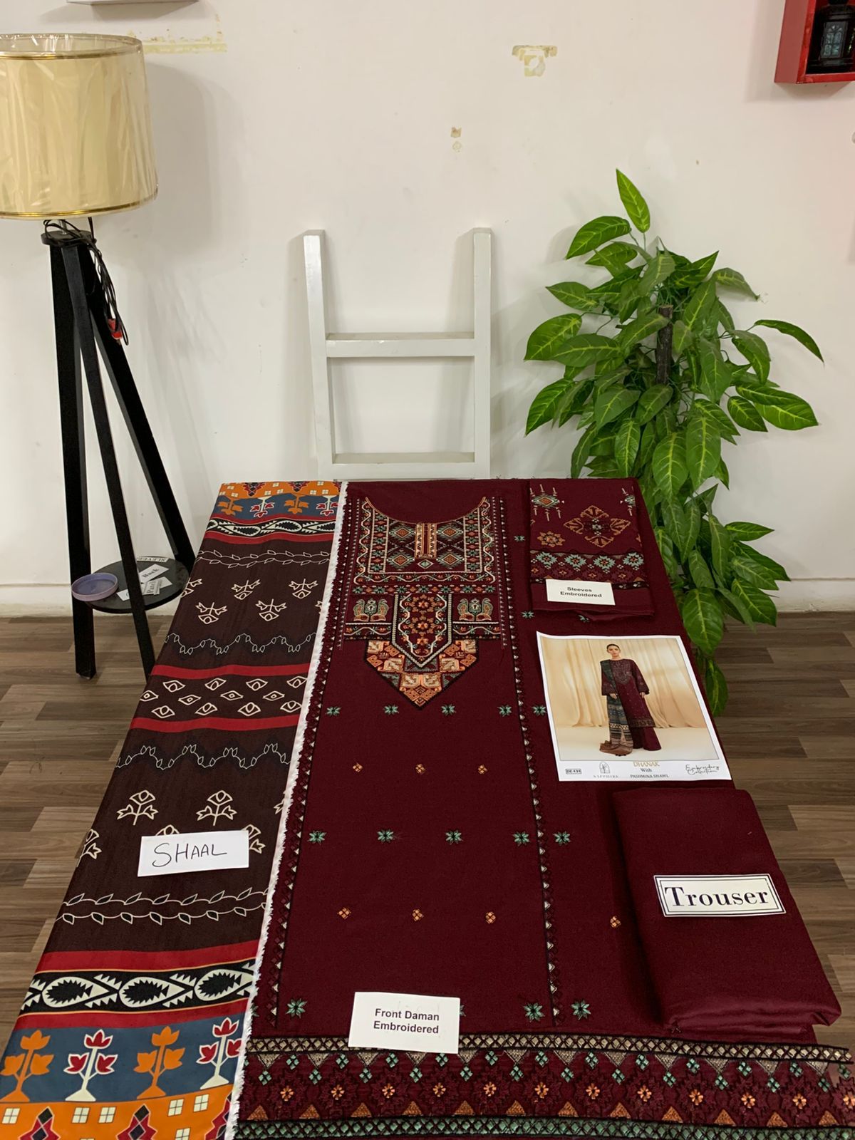 EMB 3PC Dhanak Unstitched Winter Dress With Printed Shawl- W120