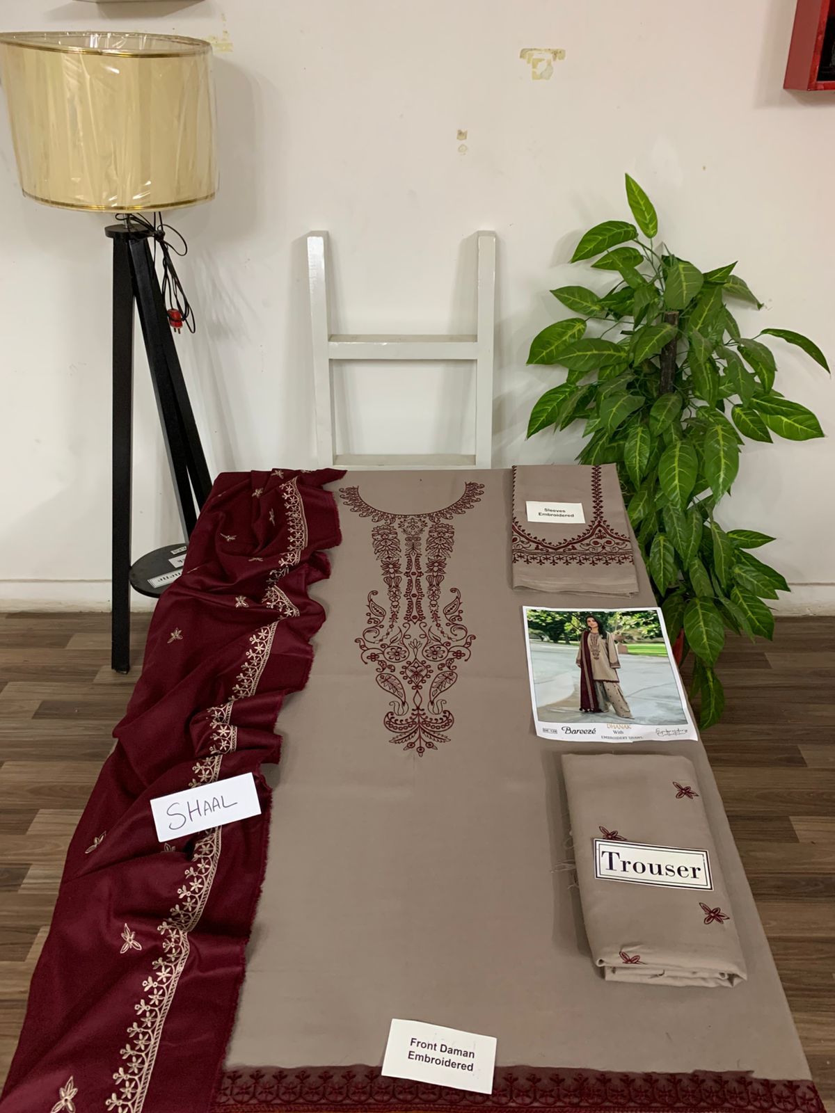 EMB 3PC Dhanak Unstitched Winter Dress With EMB Shawl- W124