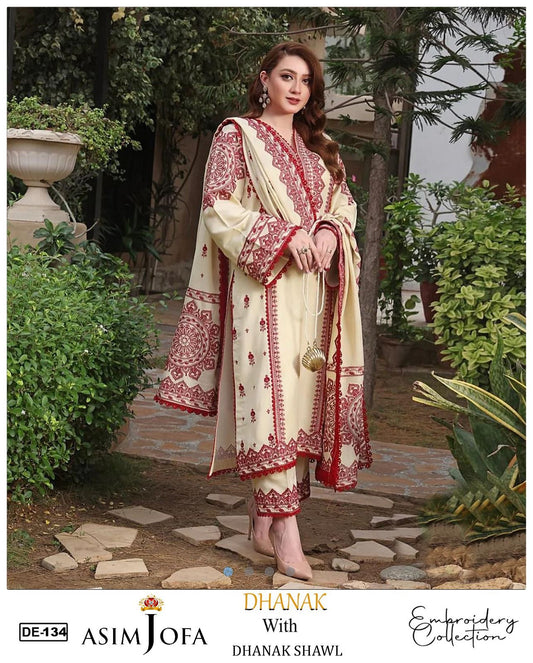 EMB 3PC Dhanak Unstitched Winter Dress With EMB Shawl- W123