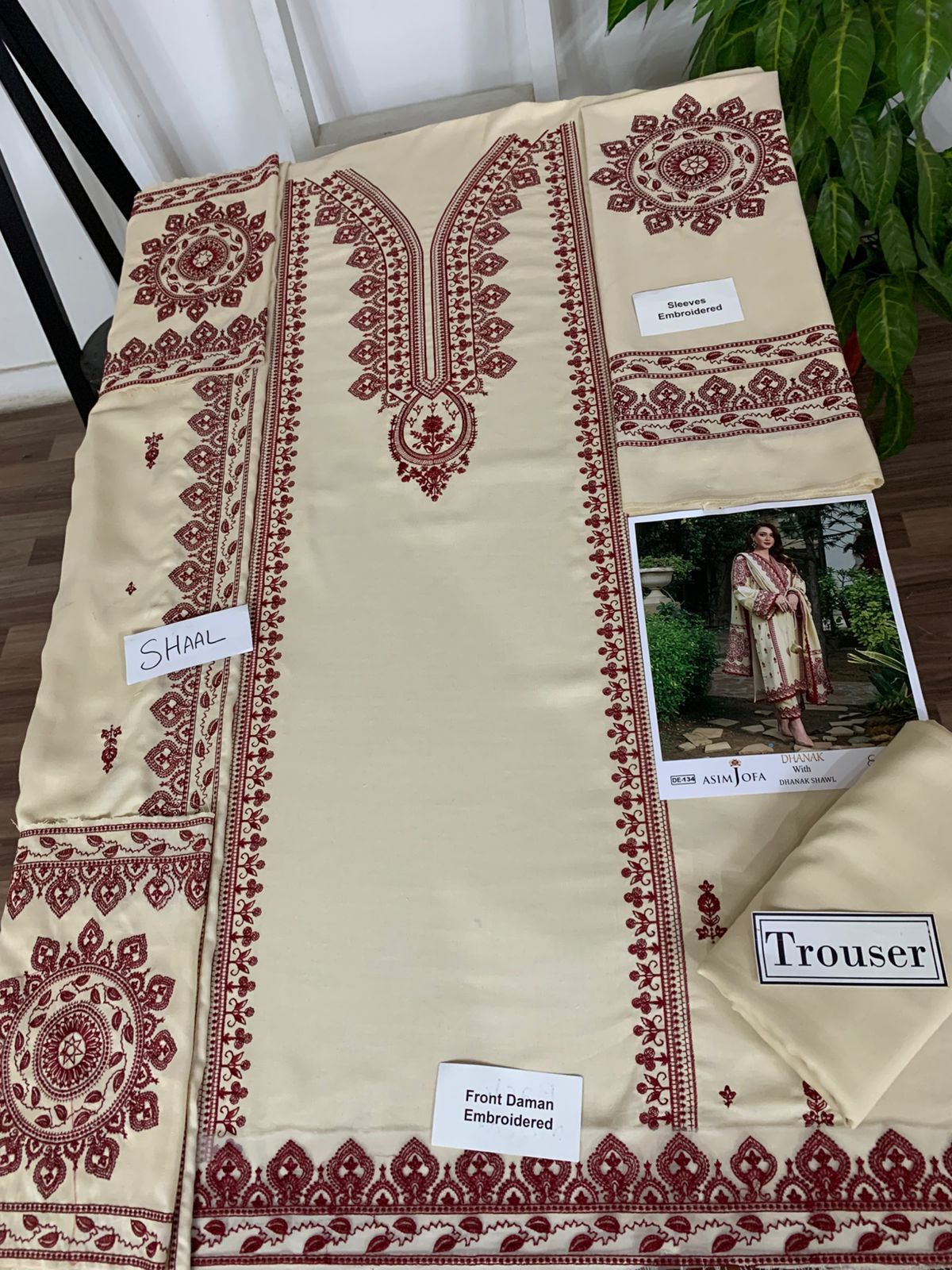 EMB 3PC Dhanak Unstitched Winter Dress With EMB Shawl- W123