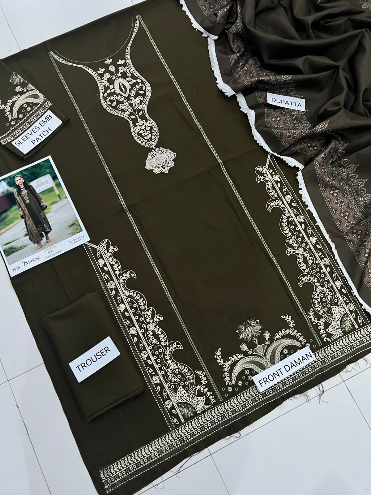 EMB 3PC Dhanak Unstitched Winter Dress With Printed Shawl- W122