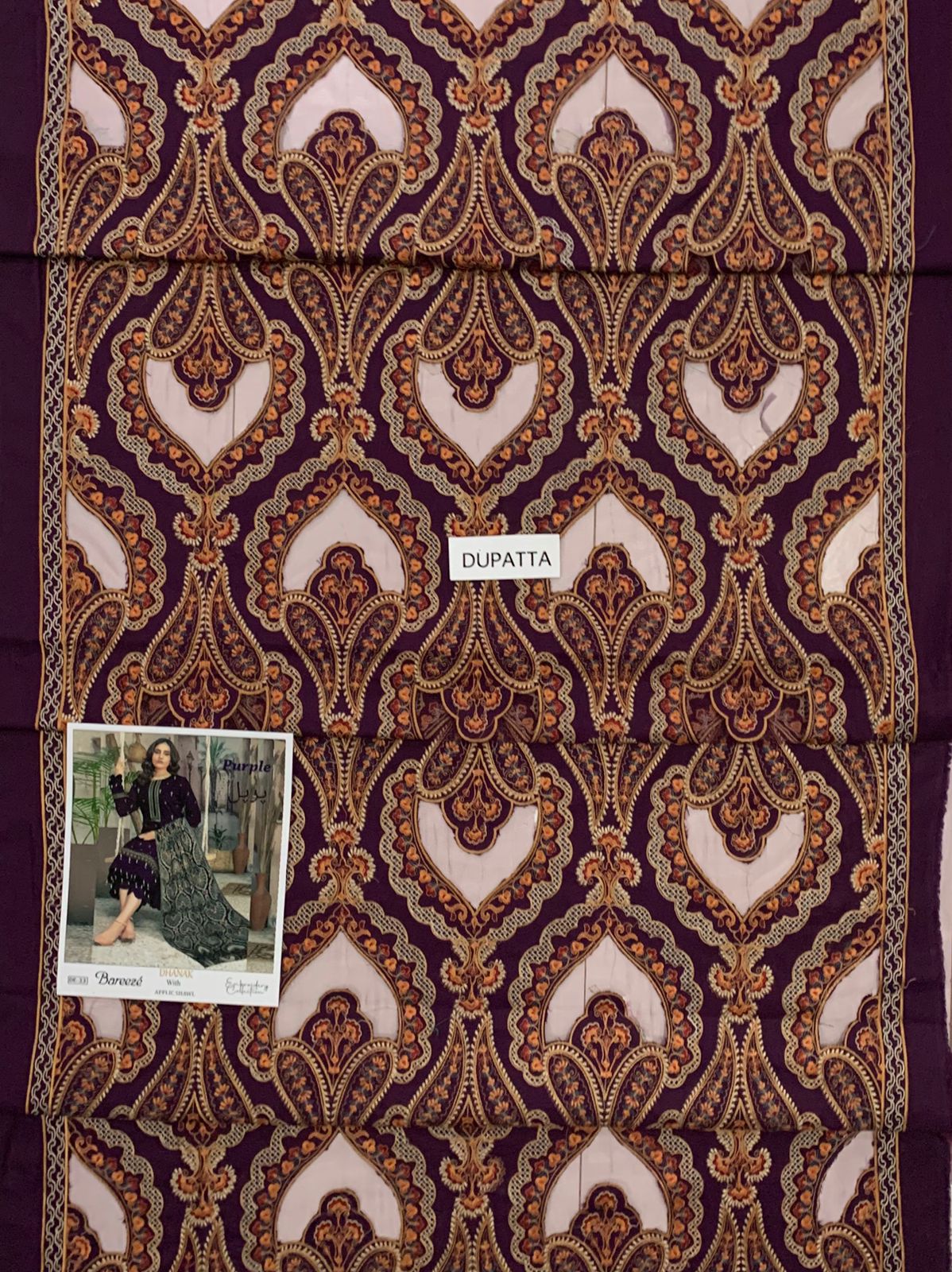 EMB 3Pc Dress With Luxury Laser Cut Work Embroidered Shawl - W701 Purple